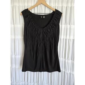 Mixit Womens Large Vtg Y2k Black Vamp Top Ruched Goth Boho Grunge Witchy Peasant
